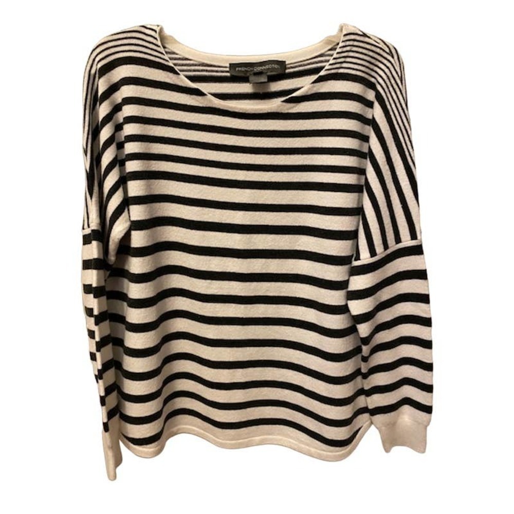 French Connection Sweater Womens Medium Black White Striped Acrylic‎ Blend Knit
